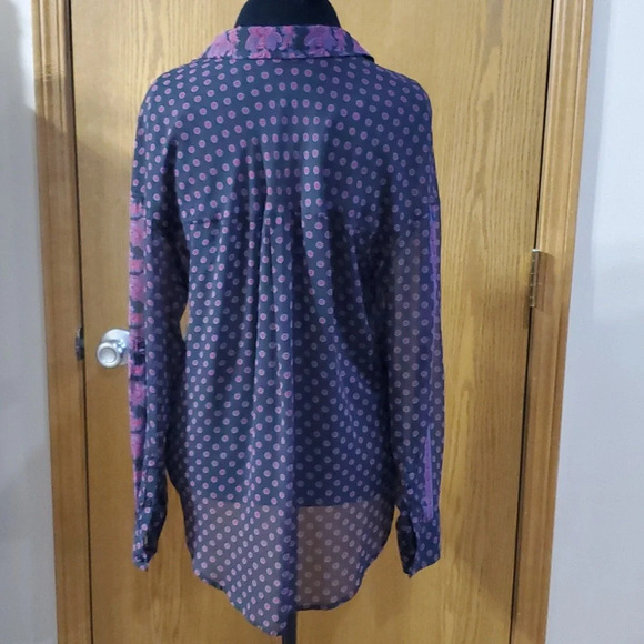 Free people navy purple medallion pattern sheer top - Picture 4 of 6